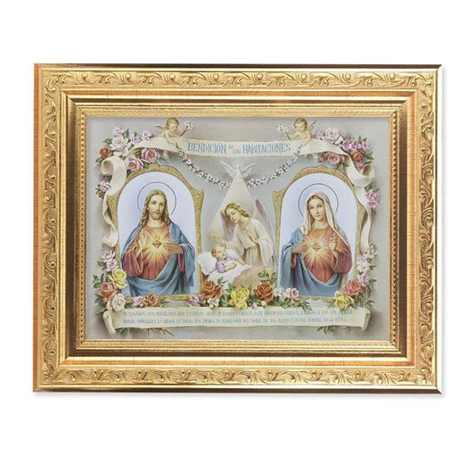 Spanish Baby Room Blessing Picture, 8-1/4"x10-1/4 Gold-Leaf Finish Acanthus Leaf Detail Under Glass # 27747