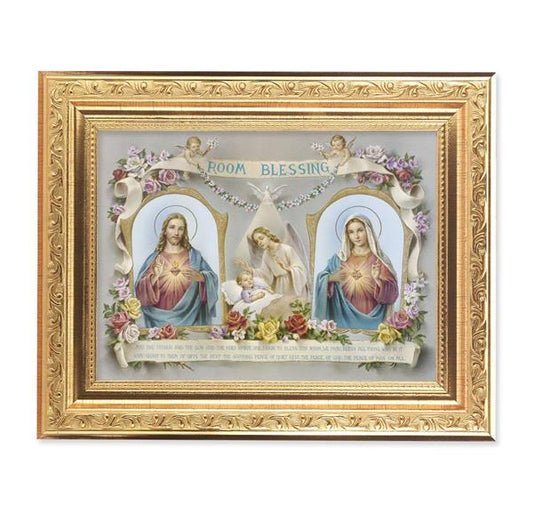 Baby Room Blessing Picture, 8-1/4"x10-1/4 Gold-Leaf Finish Acanthus Leaf Detail Under Glass # 27748