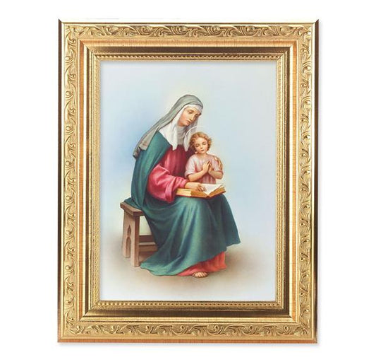 St. Anne Picture, 8-1/4"x10-1/4 Gold-Leaf Finish Acanthus Leaf Detail Under Glass # 27753