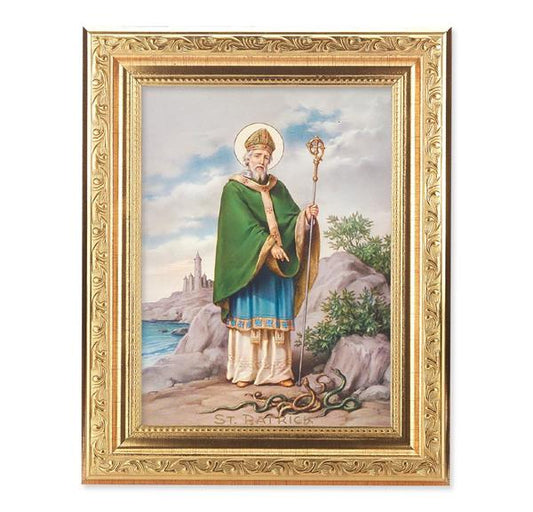 St. Patrick Picture, 8-1/4"x10-1/4 Gold-Leaf Finish Acanthus Leaf Detail Under Glass # 27757