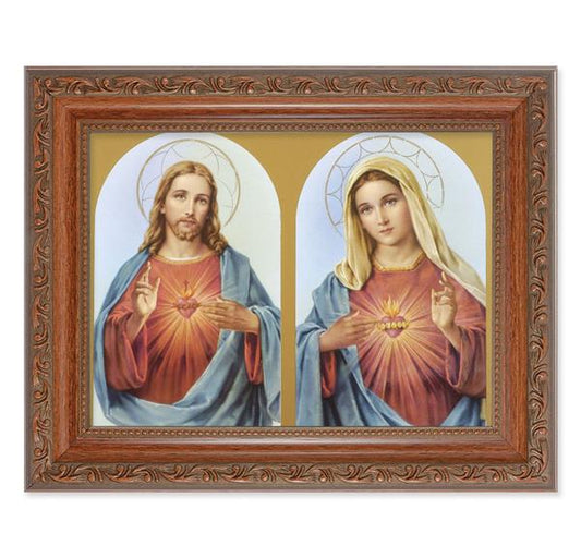 The Sacred Hearts Picture, 8-1/4"x10-1/4 Mahogany Finish with Acanthus Leaf Detail Under Glass # 27794