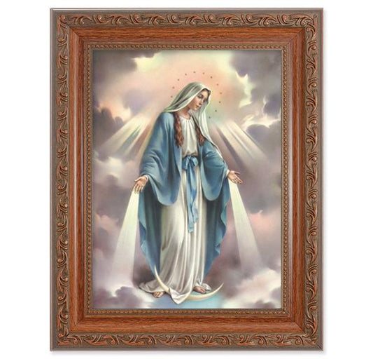 Our Lady of Grace Picture, 8-1/4"x10-1/4 Mahogany Finish with Acanthus Leaf Detail Under Glass # 27800