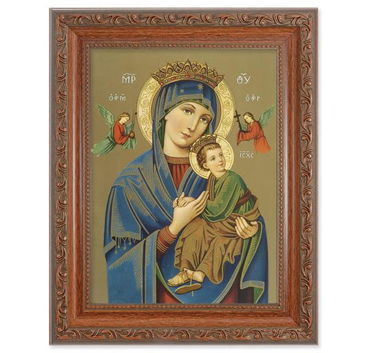 Our Lady of Perpetual Help Picture, 8-1/4"x10-1/4 Mahogany Finish with Acanthus Leaf Detail Under Glass # 27806
