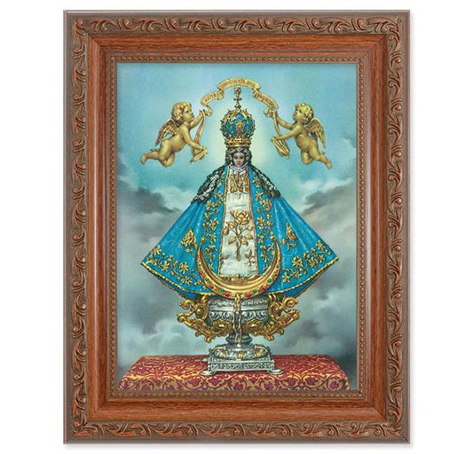 Virgen de San Juan Picture, 8-1/4"x10-1/4 Mahogany Finish with Acanthus Leaf Detail Under Glass # 27823