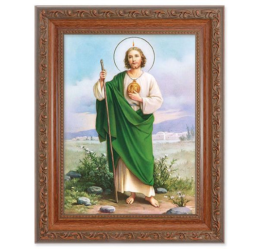 St. Jude Picture, 8-1/4"x10-1/4 Mahogany Finish with Acanthus Leaf Detail Under Glass # 27827