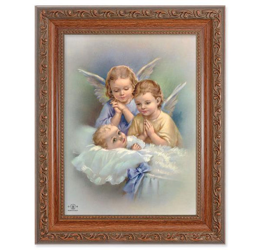 Guardian Angels & Baby Picture, 8-1/4"x10-1/4 Mahogany Finish with Acanthus Leaf Detail Under Glass # 27831