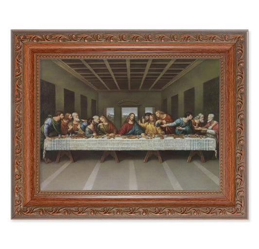 Last Supper Picture, 8-1/4"x10-1/4 Mahogany Finish with Acanthus Leaf Detail Under Glass # 27837
