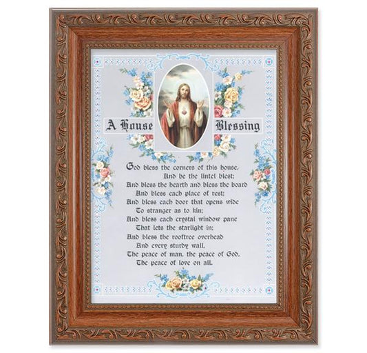 A House Blessing Picture, 8-1/4"x10-1/4 Mahogany Finish with Acanthus Leaf Detail Under Glass # 27840