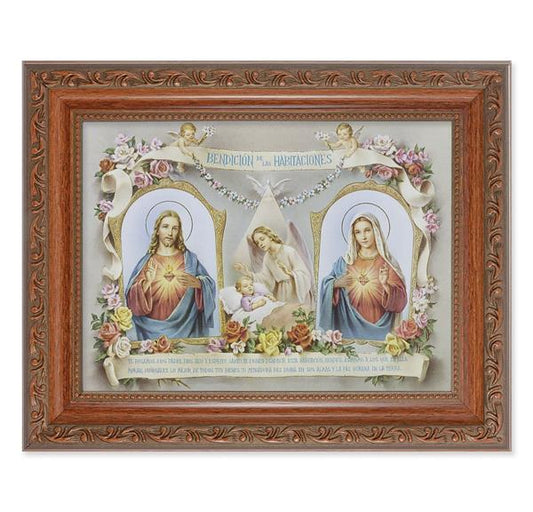 Spanish Baby Room Blessing Picture, 8-1/4"x10-1/4 Mahogany Finish with Acanthus Leaf Detail Under Glass # 27844