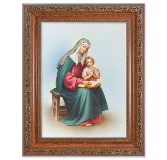 St. Anne Picture, 8-1/4"x10-1/4 Mahogany Finish with Acanthus Leaf Detail Under Glass # 27850