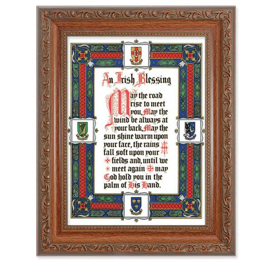 an Irish Blessing Picture, 8-1/4"x10-1/4 Mahogany Finish with Acanthus Leaf Detail Under Glass # 27854