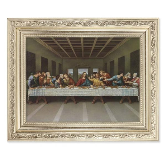 Last Supper Picture, 8-1/4"x10-1/4 Antique Silver Finish with Acanthus Leaf Detail Under Glass # 27906