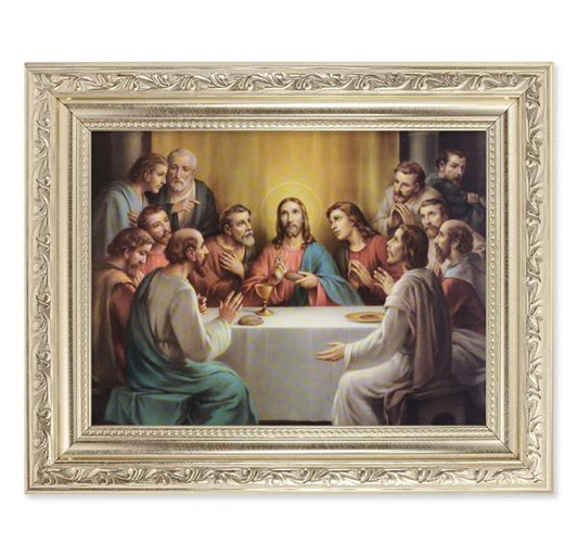 Bonella: Last Supper Picture, 8-1/4"x10-1/4 Antique Silver Finish with Acanthus Leaf Detail Under Glass # 27907