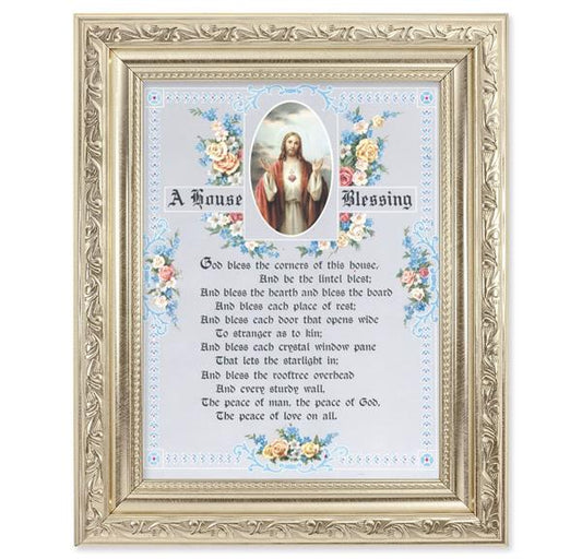 A House Blessing Picture, 8-1/4"x10-1/4 Antique Silver Finish with Acanthus Leaf Detail Under Glass # 27910