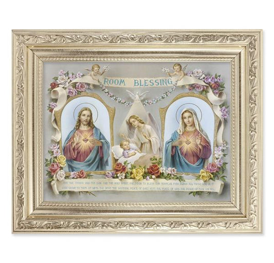 Baby Room Blessing Picture, 8-1/4"x10-1/4 Antique Silver Finish with Acanthus Leaf Detail Under Glass # 27915