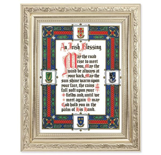 an Irish Blessing Picture, 8-1/4"x10-1/4 Antique Silver Finish with Acanthus Leaf Detail Under Glass # 27928
