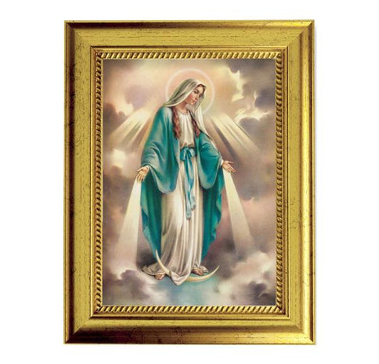 Our Lady of Grace Picture, 6-3/4"x8-3/4 Antique Gold Frame with Rope Detail Lip, Textured # 27949