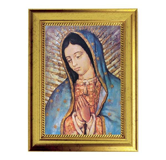Our Lady of Guadalupe Picture, 6-3/4"x8-3/4 Antique Gold Frame with Rope Detail Lip, Textured # 27955
