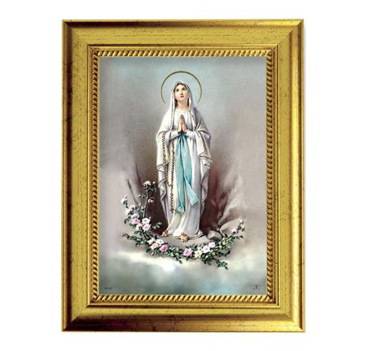 Our Lady of Lourdes 6-3/4"x8-3/4 Antique Gold Frame with Rope Detail Lip, Textured # 27972