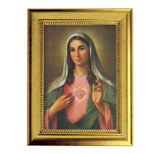 La Fuente: Immaculate Heart of Mary Picture, 6-3/4"x8-3/4 Antique Gold Frame with Rope Detail Lip, Textured # 27987
