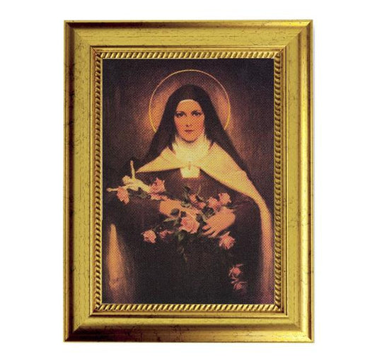Chambers: St. Therese Lisieux 6-3/4"x8-3/4 Antique Gold Frame with Rope Detail Lip, Textured # 27989