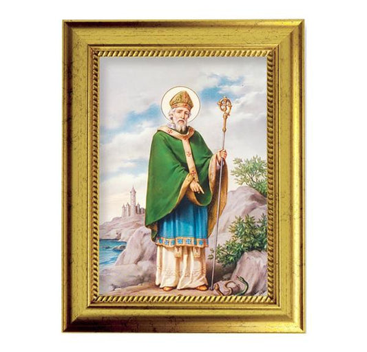 St. Patrick Picture, 6-3/4"x8-3/4 Antique Gold Frame with Rope Detail Lip, Textured # 27992
