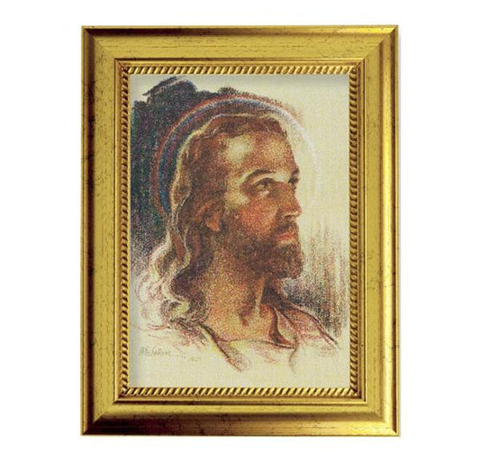 Sallman: Head of Christ 6-3/4"x8-3/4 Antique Gold Frame with Rope Detail Lip, Textured # 27998