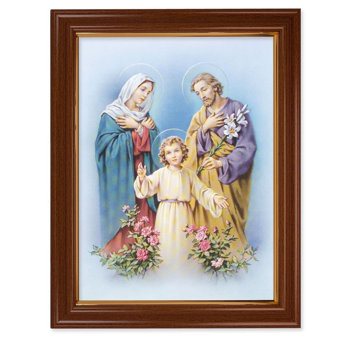 Holy Family Picture, 15-1/2"x19-1/2 Walnut Finish Frame with Thin Gold Lip, Textured Italian Print # 22248