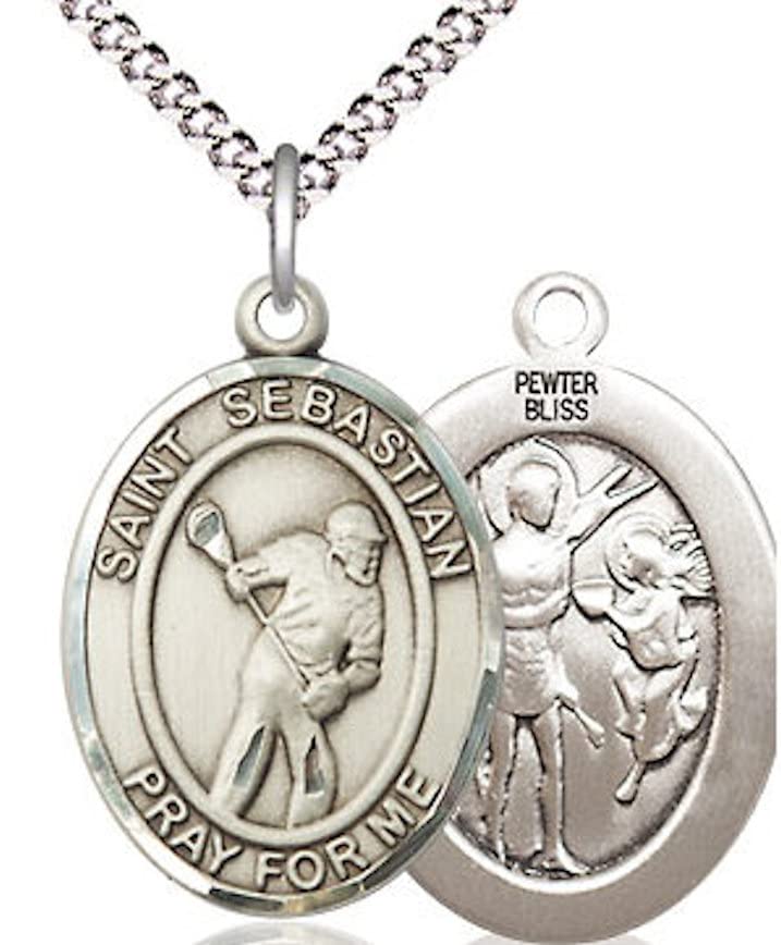 Lacrosse / St. Sebastian Medal in Fine Pewter, 3/4", Your Choice of Chain # 17540