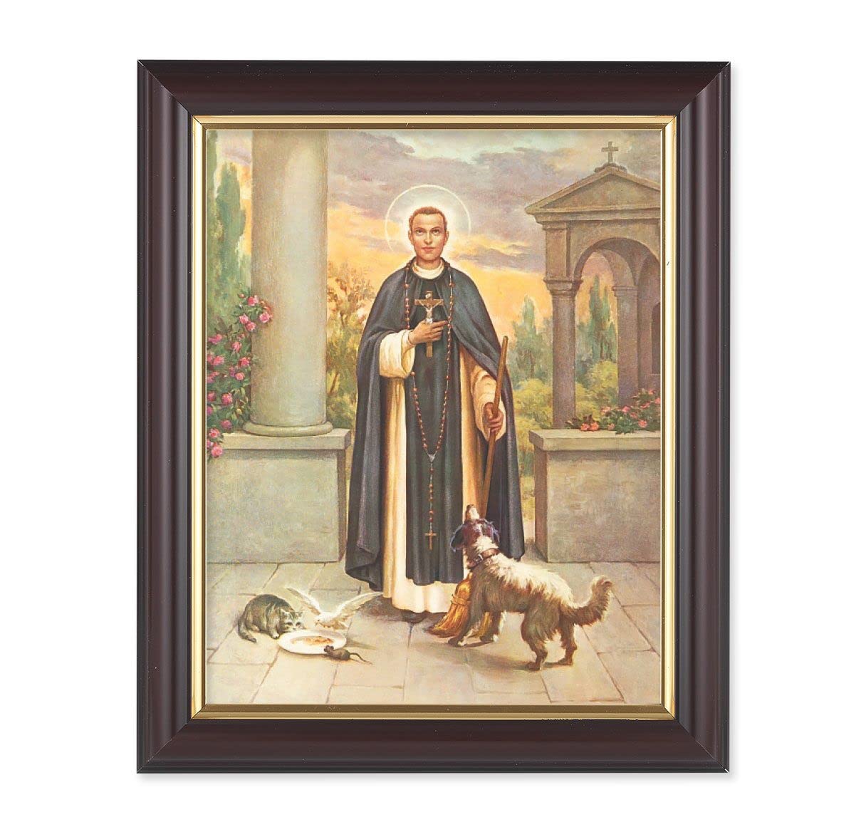 St. Martin DePorres, 10"x12", Classic Fluted Walnut Finished Frame, Italian Print Under Glass # 26311