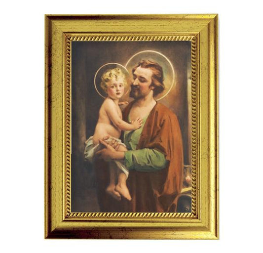 Chambers: St. Joseph & Child 6-3/4"x8-3/4 Antique Gold Frame with Rope Detail Lip, Textured # 28006