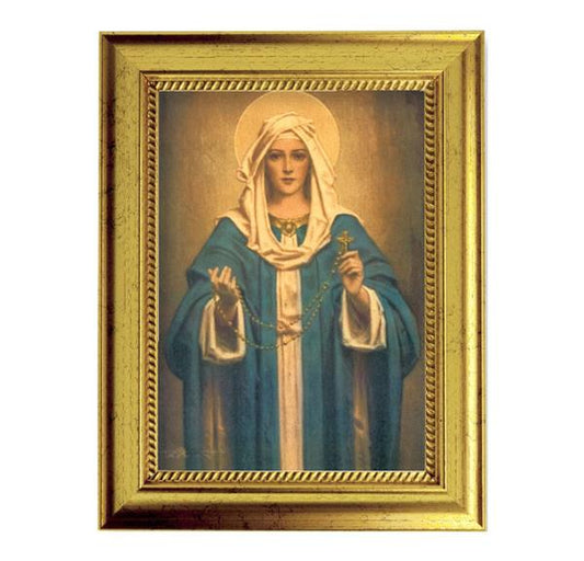Chambers: Our Lady of The Rosary 6-3/4"x8-3/4 Antique Gold Frame with Rope Detail Lip, Textured # 28011