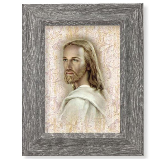 Head of Christ Print on Wood, 7-1/2"x9-1/2 Dark Gray Weathered Frame, Italian # 28039