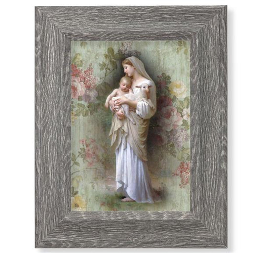Divine Innocence Print on Wood, 7-1/2"x9-1/2 Dark Gray Weathered Frame, Italian # 28047