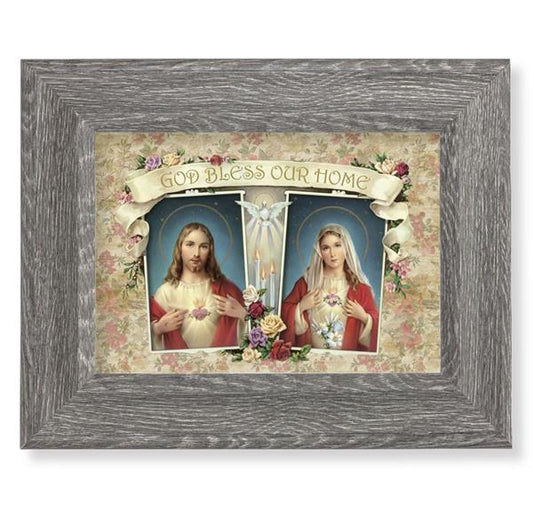 God Bless Our Home Print on Wood, 7-1/2"x9-1/2 Dark Gray Weathered Frame, Italian # 28051