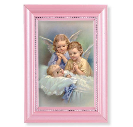 Guardian Angels Picture, Pearlized Pink 5-1/2"x7 Frame, Beaded Lip, Under Glass # 28068