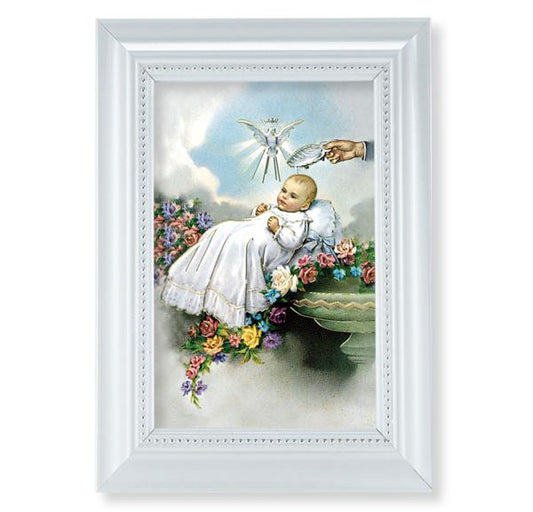 Baby Baptism Picture, Pearlized White 5-1/2"x7 Frame, Beaded Lip, Under Glass # 28087