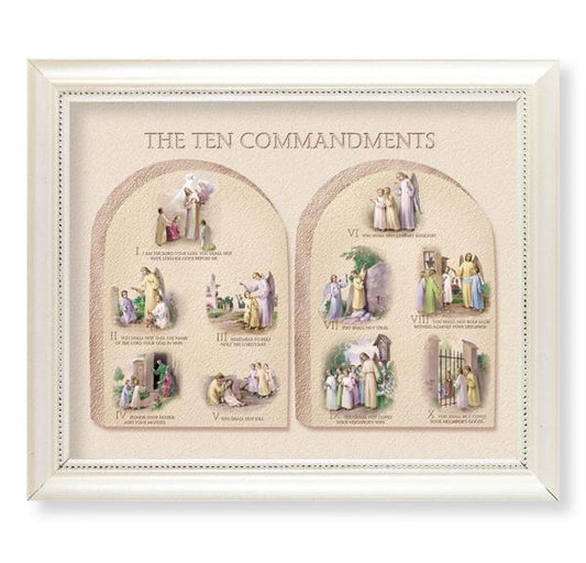 The Ten Commandments Picture, Pearlized White 9-1/2"x11-1/2 Frame, Beaded Lip, Under Glass # 28095