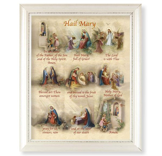 Hail Mary Picture, Pearlized White 9-1/2"x11-1/2 Frame, Beaded Lip, Under Glass # 28097