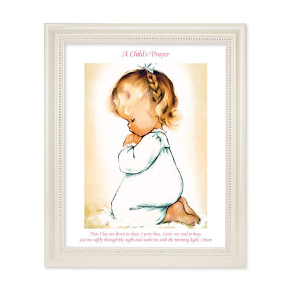 Praying Baby Girl Picture, Pearlized White 9-1/2"x11-1/2 Frame, Beaded Lip, Under Glass # 28108 SALE ITEM