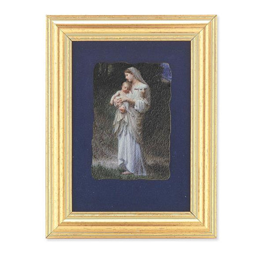 Divine Innocence Picture, Antique Gold 5" x6-1/2 Frame, Image Centered On Blue Velvet Matting # 28115