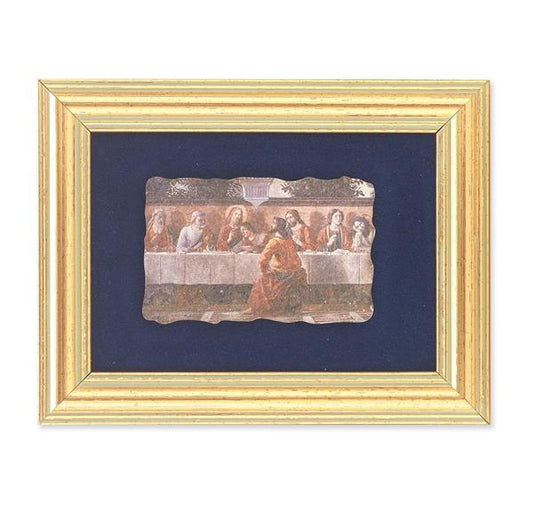 Ghirlandaio: Last Supper Picture, Antique Gold 5" x6-1/2 Frame, Image Centered On Blue Velvet Matting # 28119