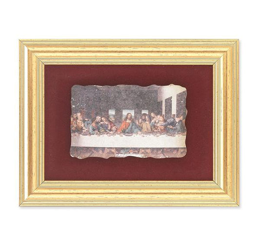 Da Vinci: Last Supper Picture, Antique Gold 5" x6-1/2 Frame, Image Centered On Burgundy Velvet Matting # 28130