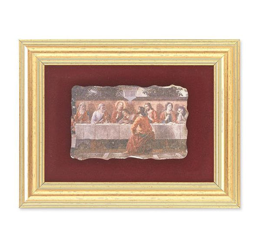 Ghirlandaio: Last Supper Picture, Antique Gold 5" x6-1/2 Frame, Image Centered On Burgundy Velvet Matting # 28131