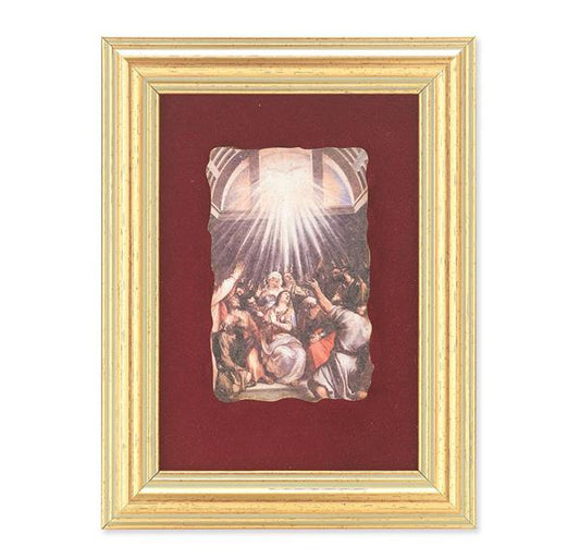 Pentecost Picture, Antique Gold 5" x6-1/2 Frame, Image Centered On Burgundy Velvet Matting # 28133