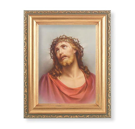 ECCE Homo Picture, Antique Gold 5-1/2"x7 Frame with Acanthus-Leaf Edging Under Glass # 28142