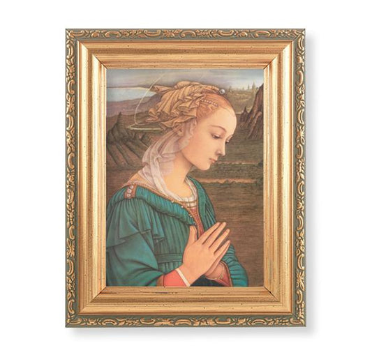Lippi: Lady Madonna Picture, Antique Gold 5-1/2"x7 Frame with Acanthus-Leaf Edging Under Glass # 28174