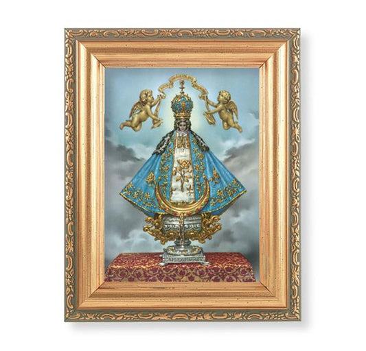 Virgen de San Juan Picture, Antique Gold 5-1/2"x7 Frame with Acanthus-Leaf Edging Under Glass # 28181