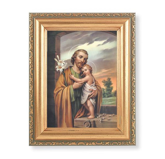 St. Joseph & Child Picture, Antique Gold 5-1/2"x7 Frame with Acanthus-Leaf Edging Under Glass # 28212