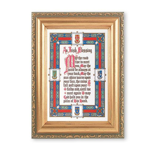 an Irish Blessing Picture, Antique Gold 5-1/2"x7 Frame with Acanthus-Leaf Edging Under Glass # 28214